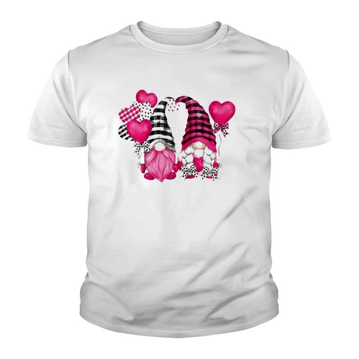 Pink Buffalo Plaid And Heart Balloons Valentine's Day Gnome Raglan Baseball Tee Youth T-shirt