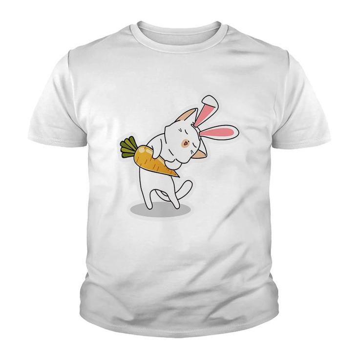 Pink Ears Bunny Cat Carrots Happy Easter Day Youth T-shirt