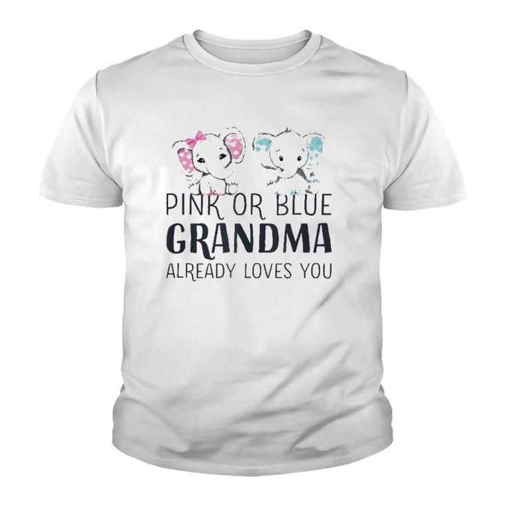 Pink Or Blue Grandma Already Loves You Gender Reveal Party  Youth T-shirt