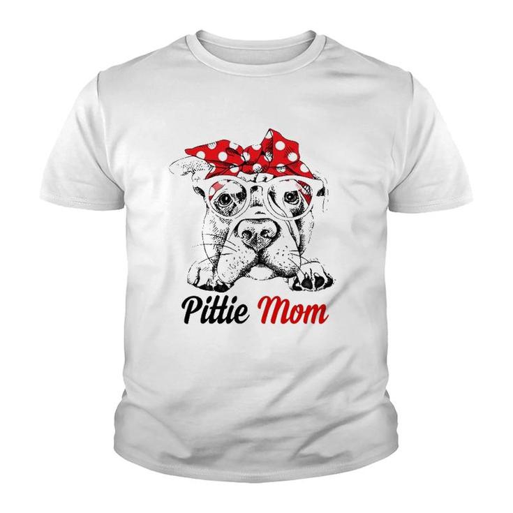 Pittie Mom With Red Bandana Headband Dog Mom Mother's Day Youth T-shirt