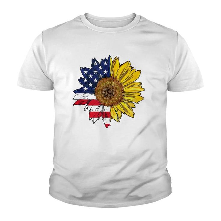 Plus Size Graphic Sunflower Painting With American Flag  Youth T-shirt