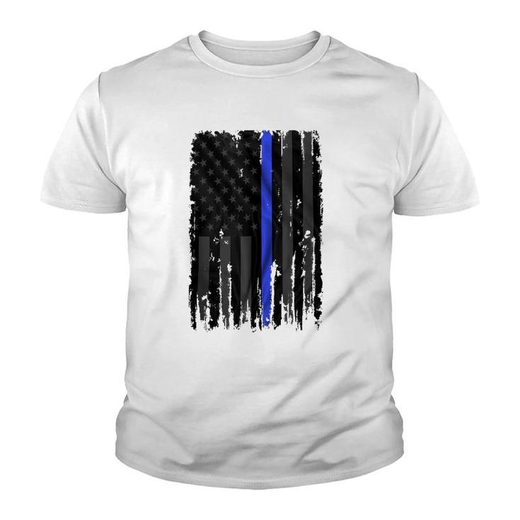 Police Blue Lives Matter Distressed Us Flag Thin Blue Line  Youth T-shirt