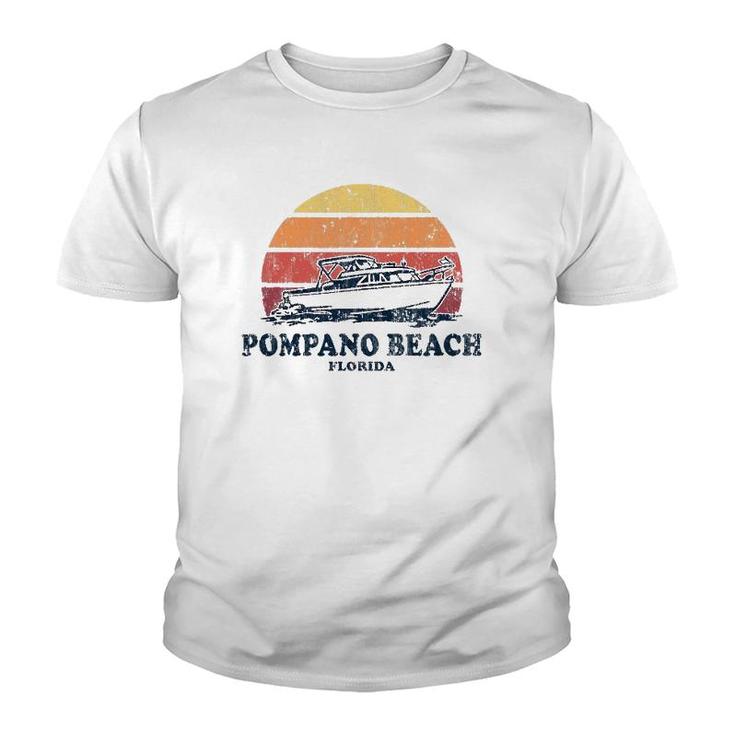 Pompano Beach Fl Vintage Boating 70S Retro Boat Design Youth T-shirt