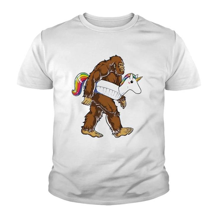 Pool Party Bigfoot Unicorn Sasquatch Float Rainbow Youth T-shirt
