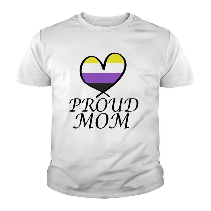 Proud Mom Heart Flag Lgbt Gay Pride Support Nonbinary Lgbtq  Youth T-shirt