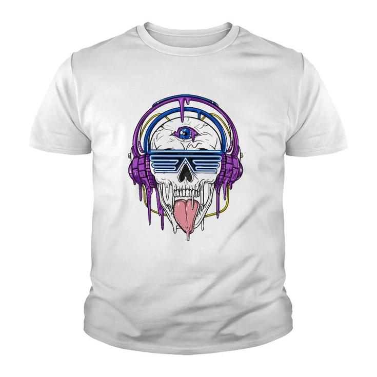 Psychedelic Skull Headphones Psytrance Techno Edm Festival Youth T-shirt