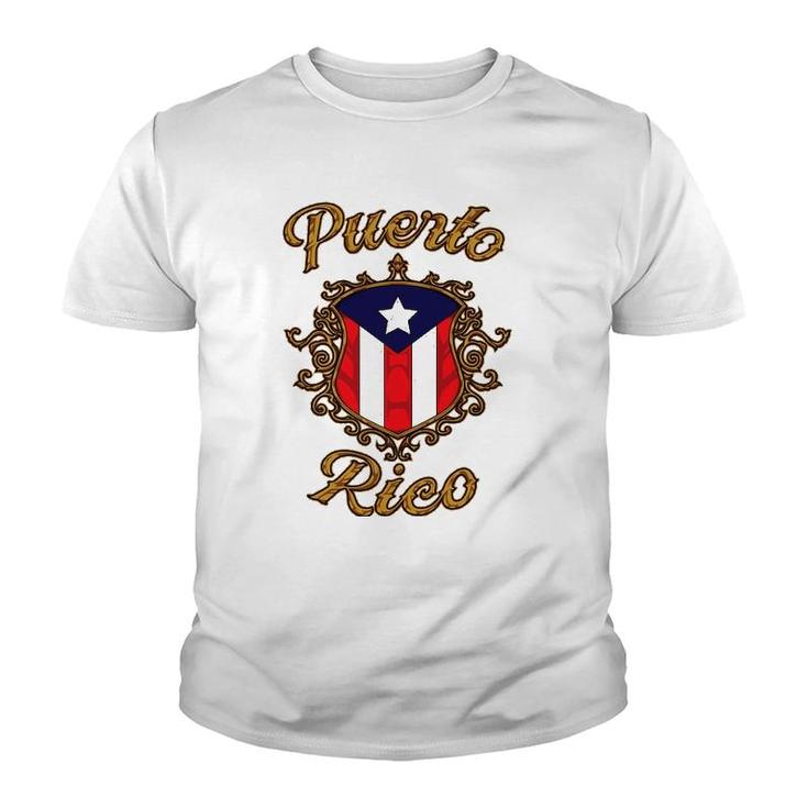 Puerto Rico Emblem Boricua Flag Puerto Rican Pride Youth T-shirt