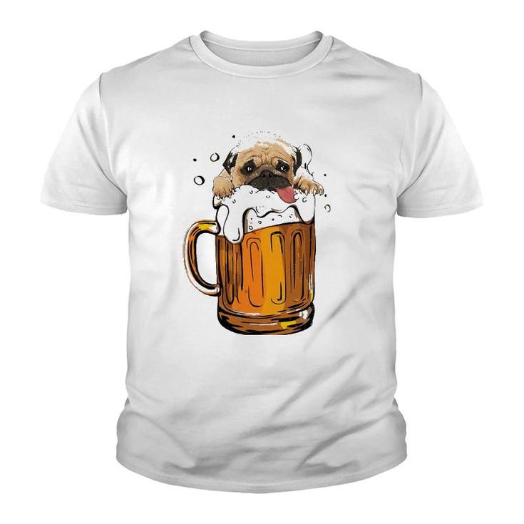 Pug Dog Beer Drinking  Funny Cute Dog Lovers Gifts Youth T-shirt