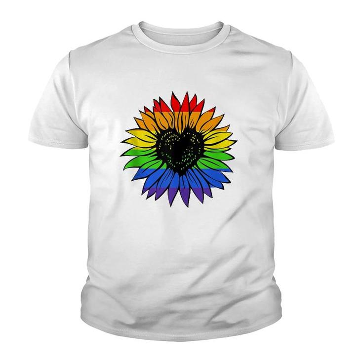 Rainbow Sunflower Lgbt Gay Lesbian Pride  Youth T-shirt