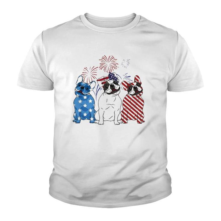 Red White Blue French Bulldog Usa Flag 4Th Of July Youth T-shirt