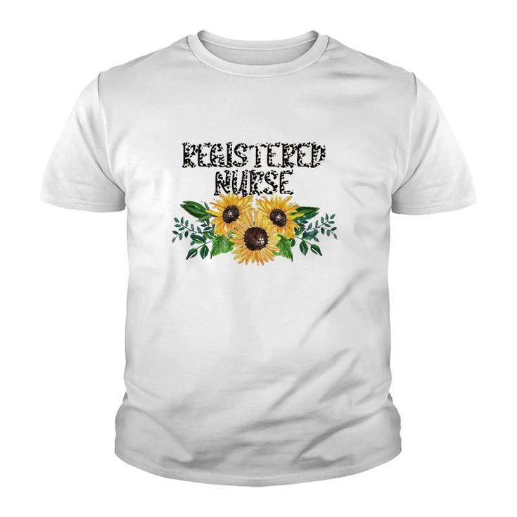 Registered Nurse Leopard Text Sunflower Rn Gift Youth T-shirt