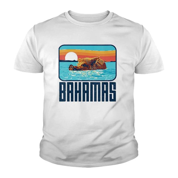 Retro Bahamas Swimming Pig Funny Vintage Feral Hog Beach Youth T-shirt