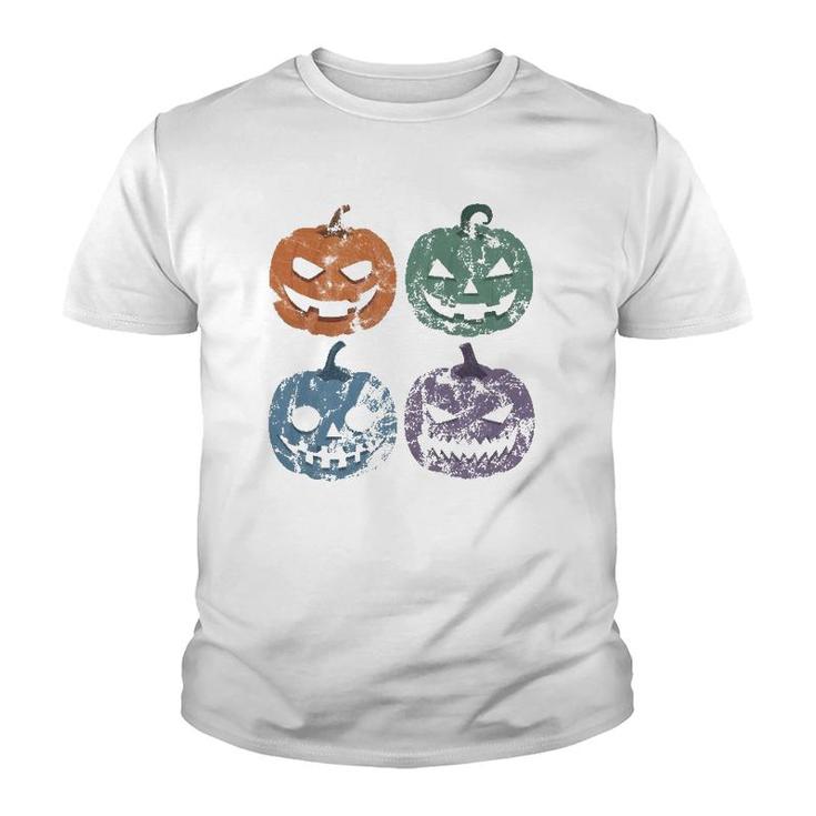 Retro Halloween Creepy Jack O Lantern Faces Trick Or Treat  Youth T-shirt