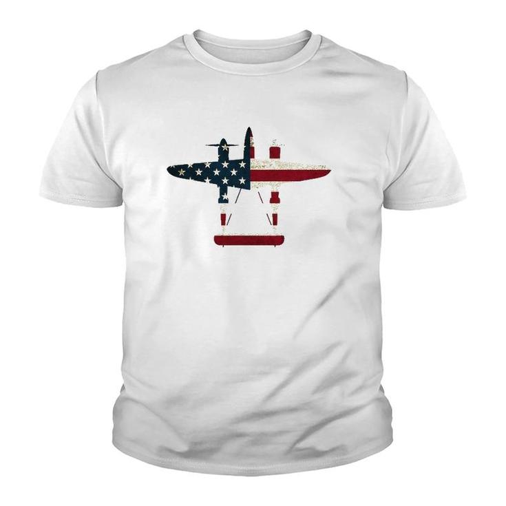 Retro Usa Aircraft Warbird Pilot Gift Flag P-38 Lightning Youth T-shirt