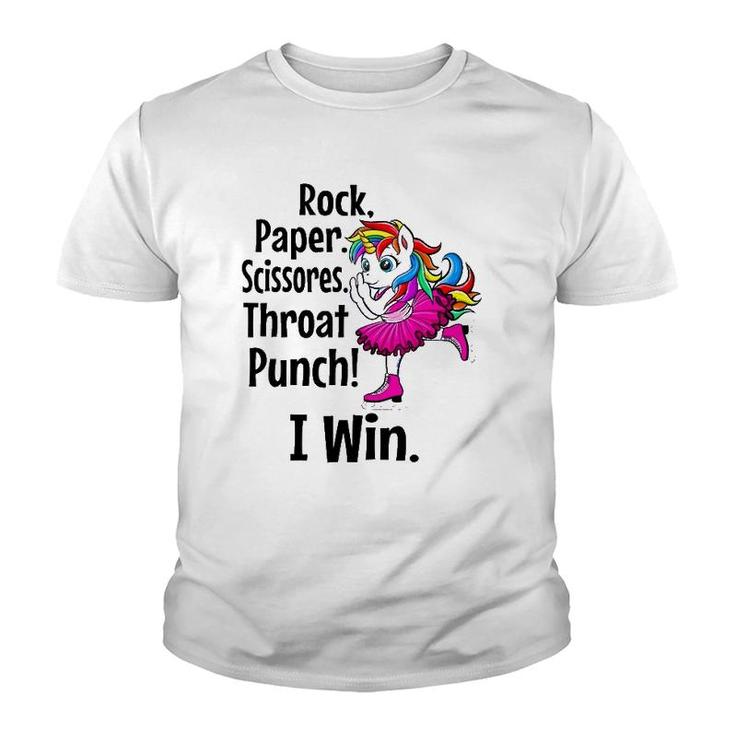 Rock Paper Scissors Throat Punch I Win Funny Youth T-shirt