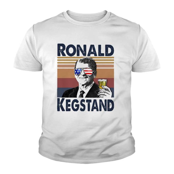 Ronald Kegstand 4Th Of July Independence Day Us Flag Retro Youth T-shirt