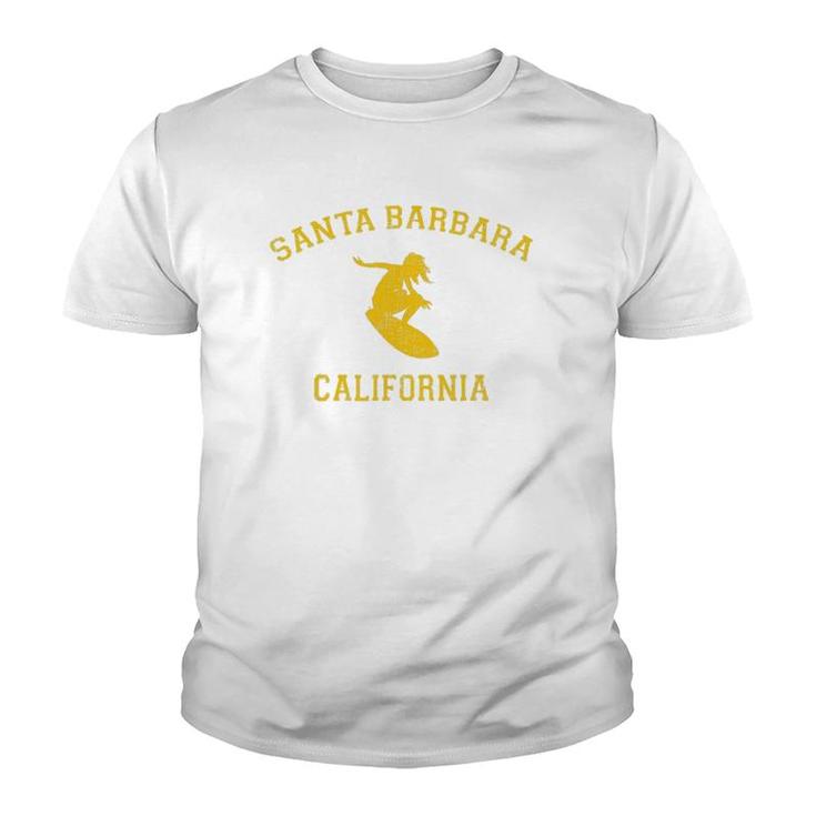 Santa Barbara California College-Style Woman Surfing Youth T-shirt