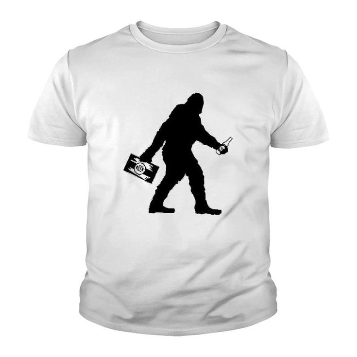 Sasquatch Bigfoot With Beer Funny Youth T-shirt