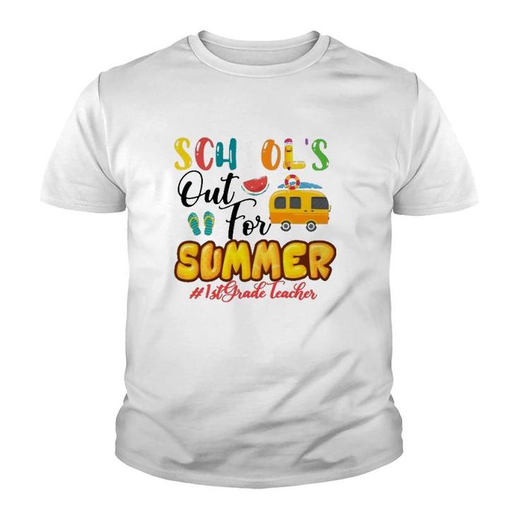 School's Out For Summer 1St Grade Teacher Beach Vacation Van Car And Flip-Flops Youth T-shirt