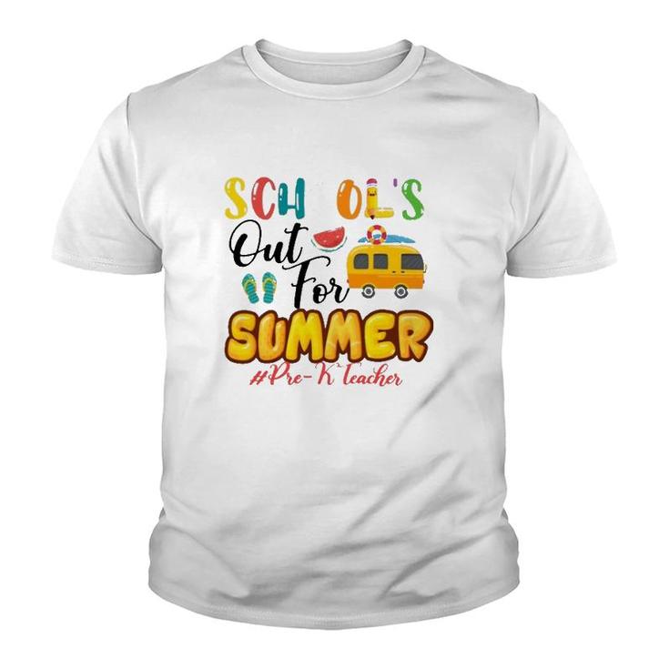 School's Out For Summer Pre-K Teacher Beach Vacation Van Car And Flip-Flops Youth T-shirt
