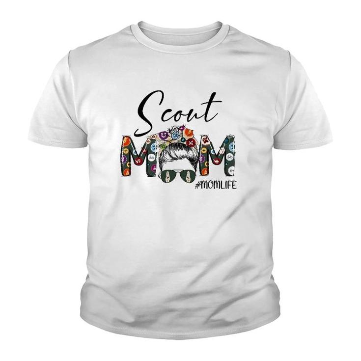 Scouting Scout Mom Life Messy Bun Hair Mother's Day Youth T-shirt