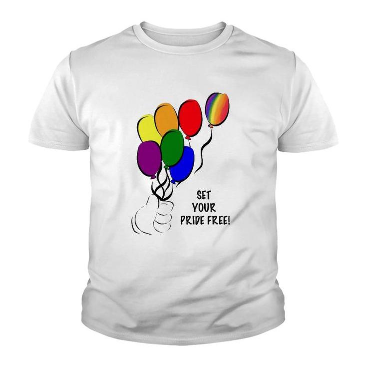 Set Your Pride Free Rainbow Balloon Lgbt Gift Youth T-shirt