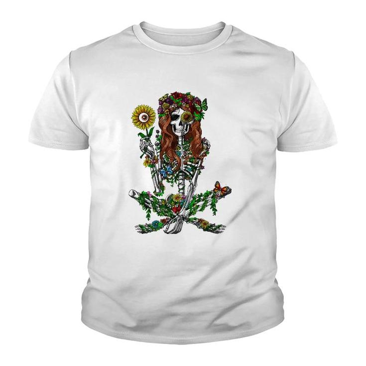 Skeleton Hippie Psychedelic Sunflower Nature Floral Women Youth T-shirt