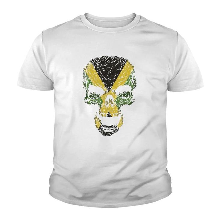 Skull With Jamaica Flag Skeleton Jamaican Roots Youth T-shirt