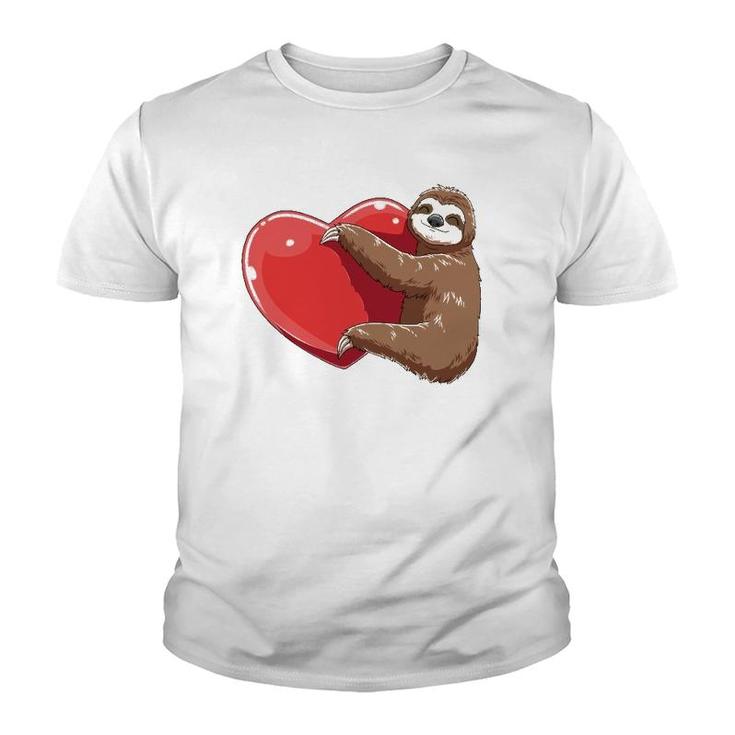 Sloth Heart Valentine's Day Sloth Lovers Sloth Hugging Heart Youth T-shirt