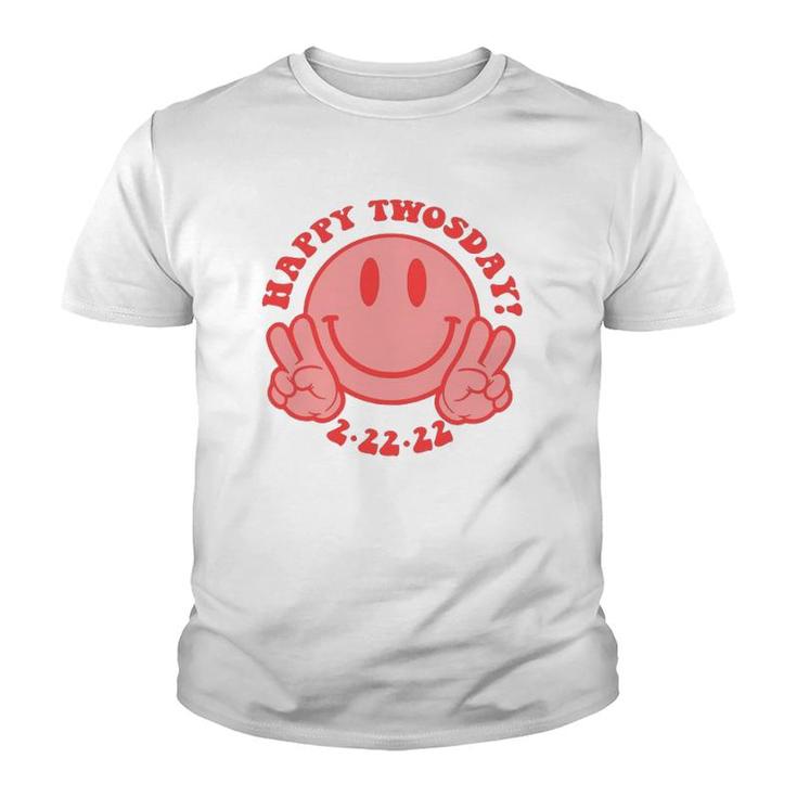 Smile Face Happy Twosday 2022 February 2Nd 2022 - 2-22-22 Gift Youth T-shirt