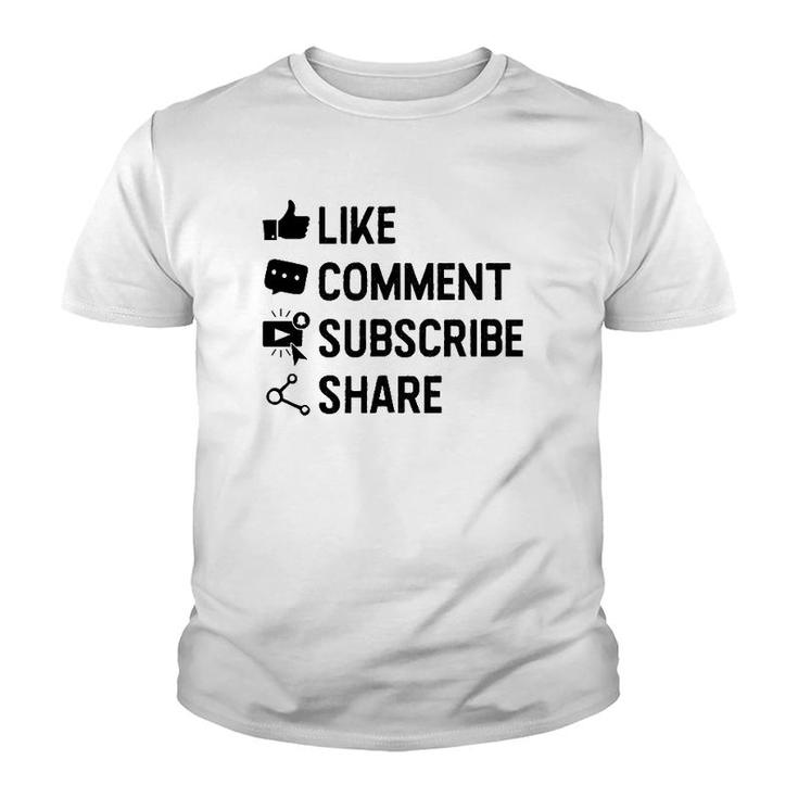 Social Media Like Comment Subscribe Share  Gift Youth T-shirt