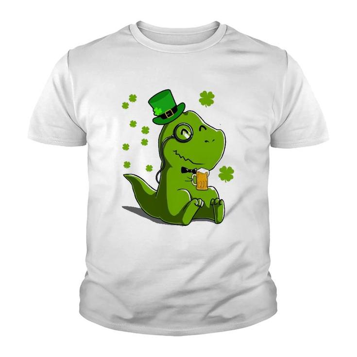 St Patrick's Day Irish Leprechaun Dinosaur T Rex Beer Youth T-shirt