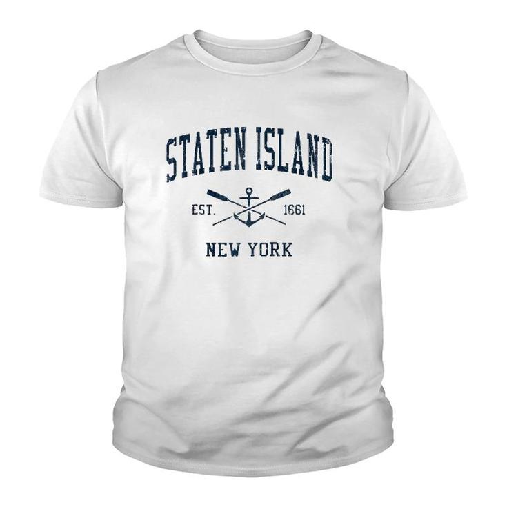 Staten Island Ny Vintage Navy Crossed Oars & Boat Anchor  Youth T-shirt