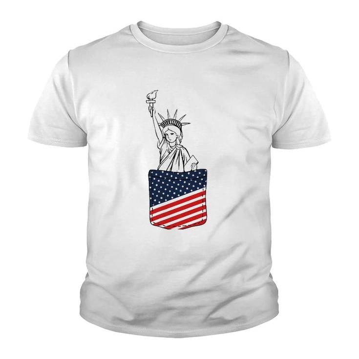 Statue Of Liberty Pocket 4Th Of July Patriotic American Flag Youth T-shirt