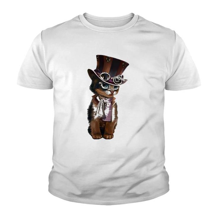 Steampunk Kitten With Hat, Glasses Gift Vintage Youth T-shirt