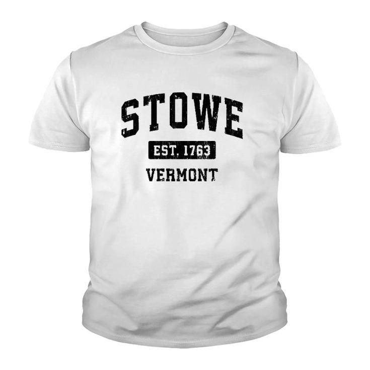 Stowe Vermont Vt Vintage Sports Design Black Design  Youth T-shirt