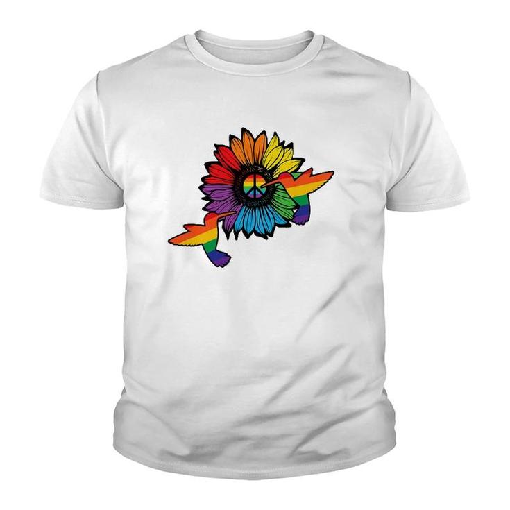 Sunflower Hummingbird Lgbt Flag Gay Pride Month Lgbtq Youth T-shirt