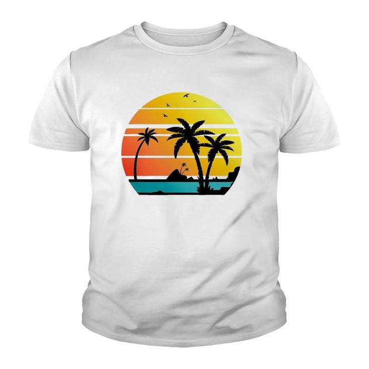Sunset Coconut Palm Trees Summer Vibes Retro Tropical Summer Youth T-shirt