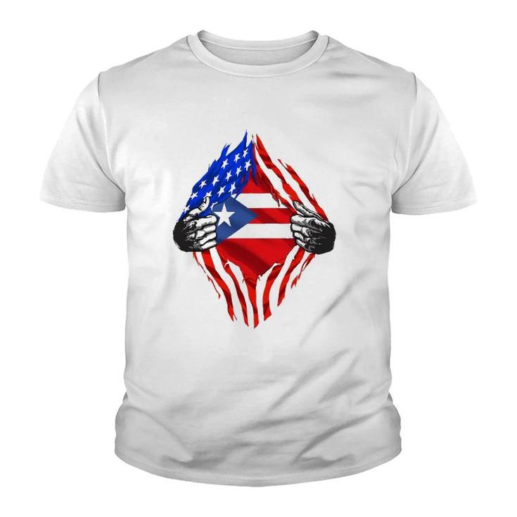 Super Puerto Rican Heritage Puerto Rico Roots Usa Flag Gift Youth T-shirt