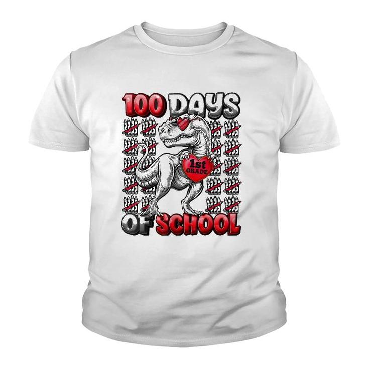T Rex 100 Days Of School 1St Grade  100 Days Smarter Youth T-shirt