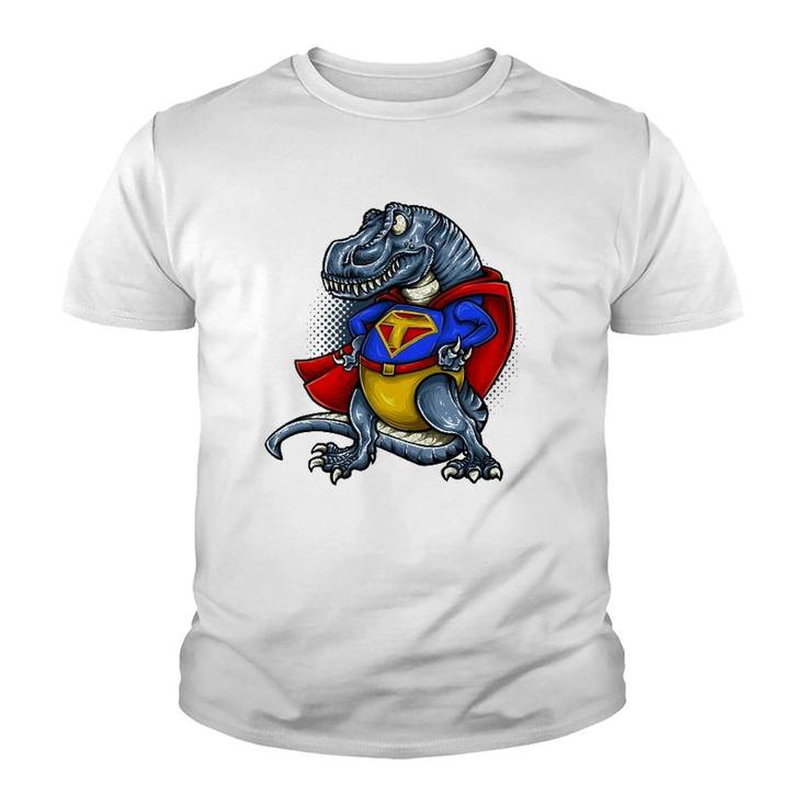 T Rex Dinosaur Cartoon Superhero Retro Cute Dino Tee Youth T-shirt