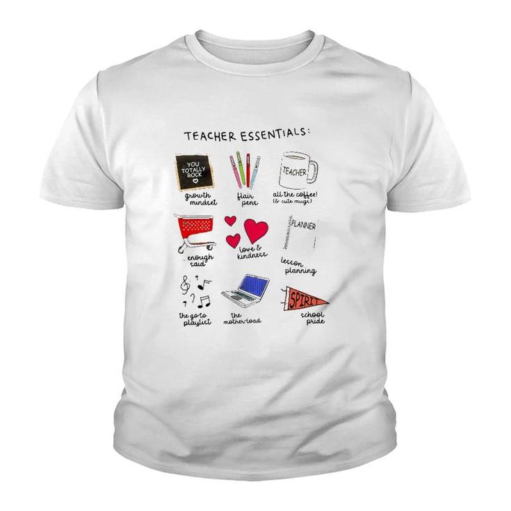 Teacher Essentials Growth Mindset Flair Pens All The Coffee Youth T-shirt