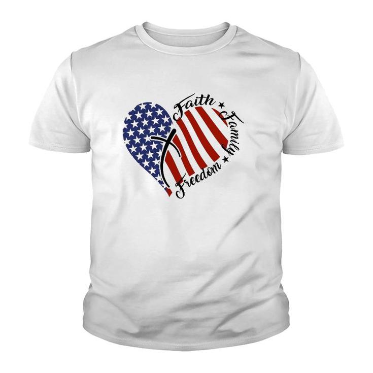 Th Heart Patriotic America Flag Christian Cross Costume Youth T-shirt
