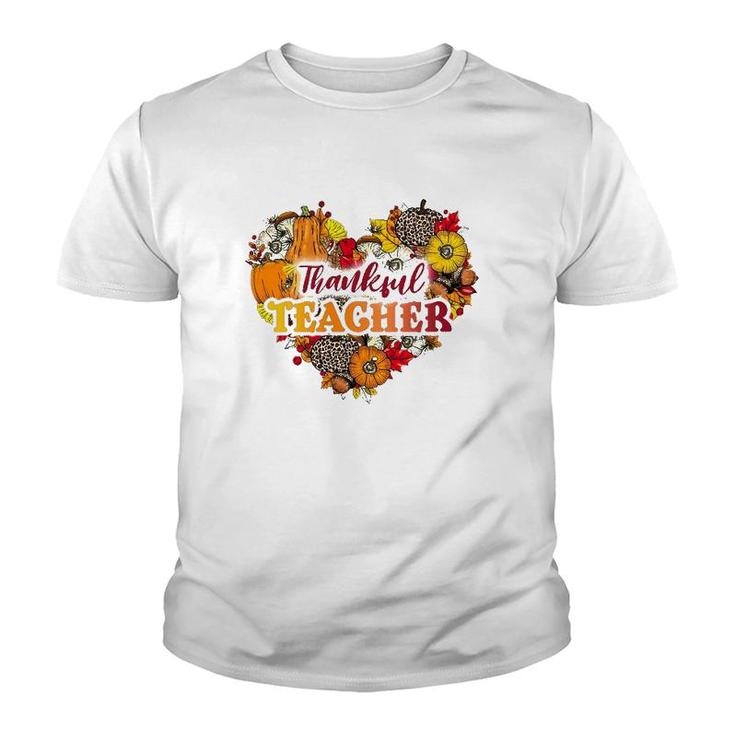 Thankful Teacher Leopard Pumpkin Heart Happy Thanksgiving Day Youth T-shirt