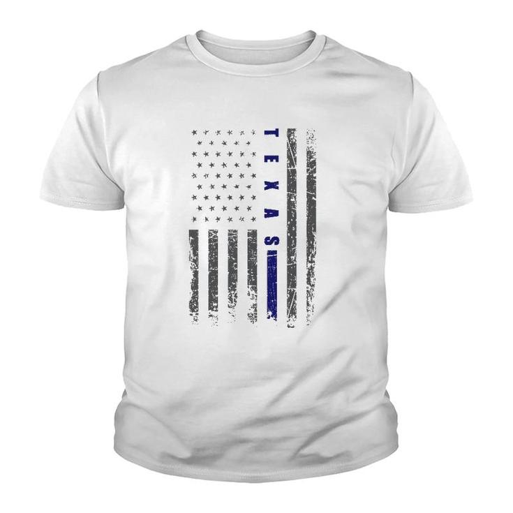 Thin Blue Line Us Flag Texas Souvenir Thin Blue Line Youth T-shirt