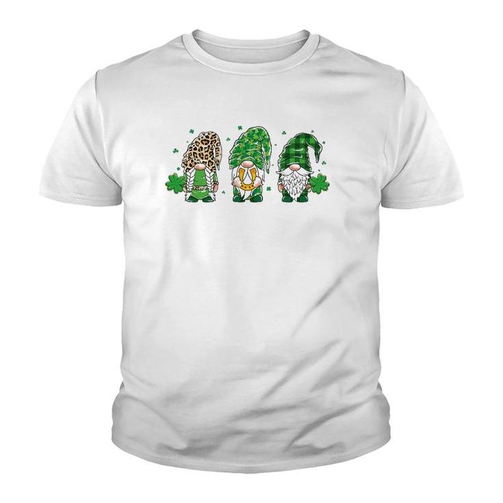 Three Gnomes Lucky Horseshoe Leopard Plaid St Patrick's Day Youth T-shirt