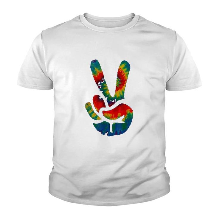 Tie Dye Peace Sign Hand Hippies V Youth T-shirt