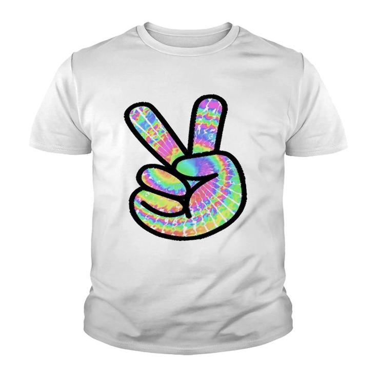 Tie-Dye Peace Sign Love Happy Colorful Tie-Dye Hippie Finger Youth T-shirt