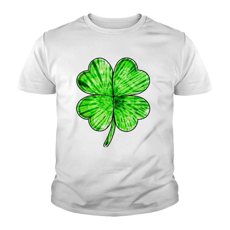 Tie Dye Shamrock Lucky Four-Leaf Clover St Patrick's Day Youth T-shirt