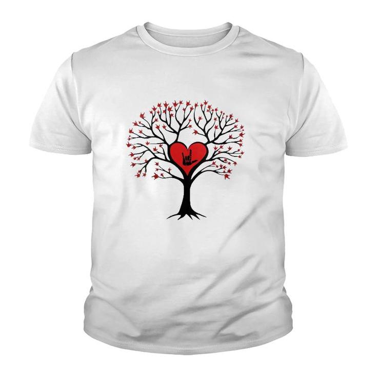 Tree Hearts I Love You Asl Sign Language Valentine's Day Youth T-shirt